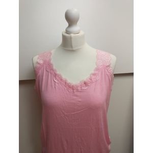 Dames singlet stretch top Odetta met kanten bandjes licht roze XL/XXL