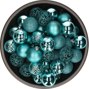 Bellatio Decorations Kerstballen - 37 stuks - turquoise blauw - kunststof - 6 cm