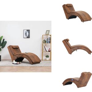 vidaXL Chaise Longue - Chaise Longues - Ligstoel - Ligstoelen - Massage chaise longue met kussen kunstsuède bruin