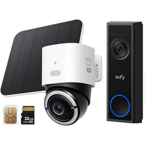 eufy - 4G LTE S330 - Camera - Volkomen Draadloos - AI Tracking - 4K Pan&Tilt - Met Zonnepaneel - Draadloze Video Deurbelset C30 - 2K FHD