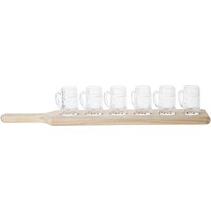 Shotglaasjes -Transparant - Op houten Plank - Met 6 Glaasjes - Glas
