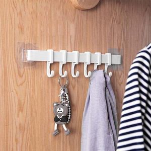 Keukengereihouder, 2 stuks, afneembare badkamerwandhouder, zelfklevend, keukenhulp, ophangrail met 6 beweegbare haken voor keuken- en badkamerkeukengereihouder