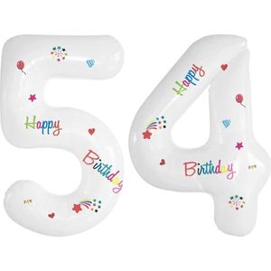Folie Ballonnen Cijfers 54 Jaar Happy Birthday Verjaardag Versiering Cijferballon Folieballon Cijfer Ballonnen Wit 70 Cm