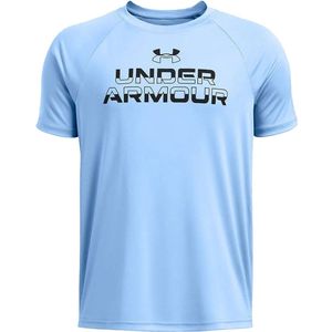 Under Armour - Tech Split Wordmark - T-shirt - Blauw - Korte Mouwen - 8 Years