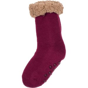 Sokken - huissokken - kindersokken - winter – warm gevoerd – fuchsia roze/bruin