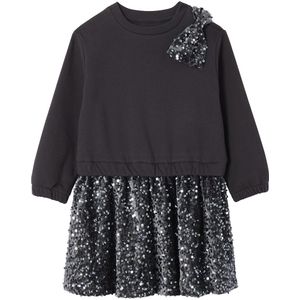 Kerstjurk - Antraciet - Meisjes - 2-in-1 Effect - Pailletten