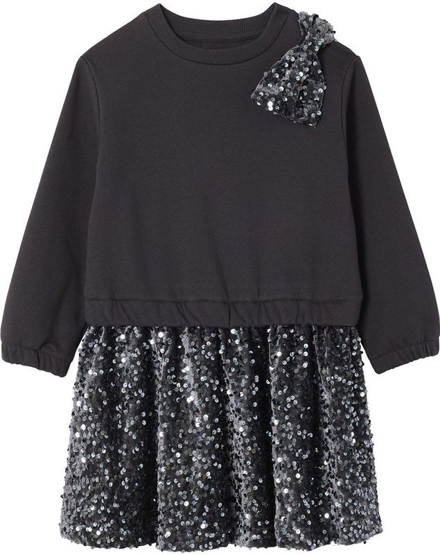 Kerstjurk - Antraciet - Meisjes - 2-in-1 Effect - Pailletten