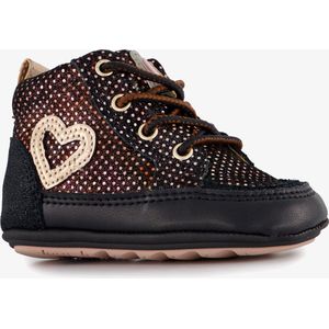 Groot leren babyschoenen met stippen en hartjes - Zwart - Uitneembare zool - Maat 18 - In cadeauverpakking