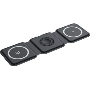 DrPhone PowerMag – 3 In 1 Magnetische Draadloze Oplader – Opvouwbaar – Geschikt Voor iPhone [12-15] Met Magsafe / Apple Watch [SE -9]& Airpods 3/2/Pro - Zwart
