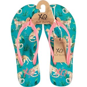 Xq Footwear Teenslippers Panter Dames Mintgroen/roze Maat 39
