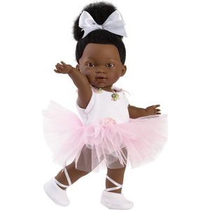 Llorens donkere pop ZOE ballet met witte strik 28cm