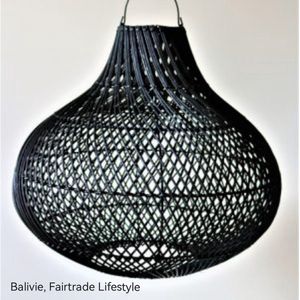 Balivie - Lampenkap - Hangend model - Balinese Handgemaakte Pitriet Lampenkap - Gentong - Zwart - Diameter 50 cm - Hoogte 42 cm.