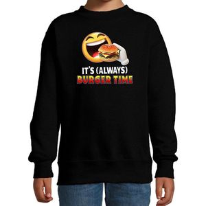 Funny emoticon sweater Its always burger time zwart voor kids - Fun / cadeau trui 122/128