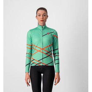 Castelli Fietsshirt lange mouwen Dames Groen Roze - DIAGONAL JERSEY FZ JADE GREEN BRILLIANT PINK DARK - XL