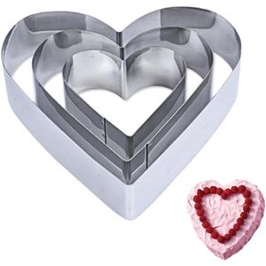 Set van 3 Hartvormige Bakvormen - 10/15/20 cm Hartvormige Bakvormen Set, Taartring Taartvorm Roestvrij Staal voor Taartdecoratie Koekjes Bakaccessoires Laagcake Taart Vakantie Feest