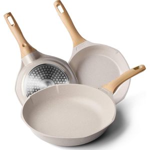 Induction Frying Pan Set, 20, 24, 28 cm, Granite, Non-Stick Coated Pan Set with Bakelite Handle,Free, Scratch-Resistant Omelette Pans for All Hobs