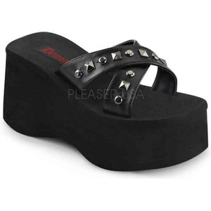 DemoniaCult - FUNN-29 Slippers - US 8 - 38 Shoes - Zwart