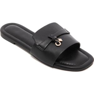 Dames slippers zwart – elegante instappers met gouden detail – Comfortabele Zomerslippers – maat 38- zomer slippers- dames zomer slippers- zomervakantie 2025- fashion musthaves