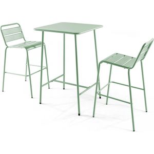 Oviala - Set bartafel en 2 hoge stoelen in saliegroen
