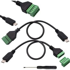 2 stuks Micro USB mannelijke kabel naar 5-polige aansluitblokkabel soldeervrij schroefklemmenblok