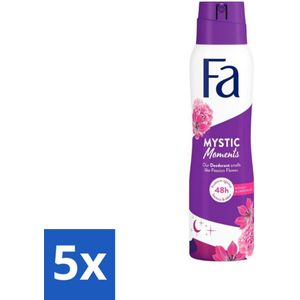 5 x Fa - Deodorant Spray - Mystic Moments - Passiebloem geur - 48 uur Bescherming - 150 ml - Deodorant Spray - Passiebloem Geur - 48 Uur Bescherming - Fa Deodorant - Anti-geur