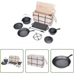The Living Store Dutch Oven Set - 9-delig (18.95 kg) - Gietijzer - BBQ en picknick benodigdheden