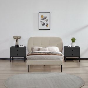 Gestoffeerd bed Porvoo met bedbodem 90x200 cm beige [en.casa]