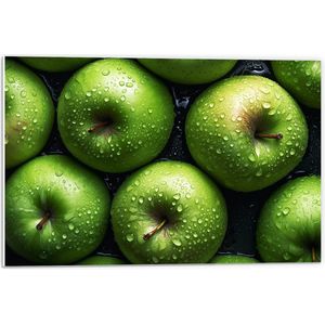 PVC Schuimplaat- Verse Groene Appels onder de Waterdruppels - 60x40 cm Foto op PVC Schuimplaat