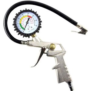 Bandenvulpistolen - Bandenpomp - Bandenspanningsmeter - Bandendrukmeter - Drukmeter - Geschikt voor Compressor - Bandenvulpomp - Pneumatisch - Metalen - Behuizing - Aansluiting - Slanglengte - Drukmeter