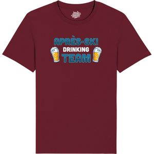 Après Ski Drinking Team - Grappige Apres Ski en Bier Wintersport Kleding - Mannen / Vrouwen / Unisex - Foute Ski en Snowboard Vakantie Cadeau - Unisex T-Shirt - Burgundy - Maat L