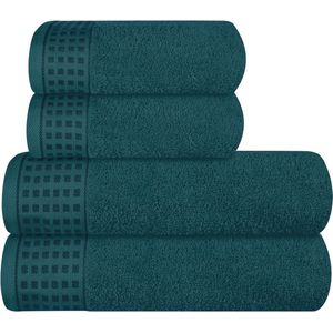Ultra Soft Set van 4 handdoekenset, katoen, bevat 2 extra grote badhanddoeken 70 x 140 cm, 2 handdoeken 50 x 90 cm, voor dagelijks gebruik, compact en licht — blauwgroen