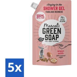 Marcel's Green Soap - Shower Gel - Navulling - Argan & Oudh - Krachtige werking - 500 ml - Bulkverpakking - 5 stuks