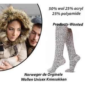Norweger - Wollen Unisex Kniesokken - Grijs Gemêleerd - 2-Paar - Maat 46-47
