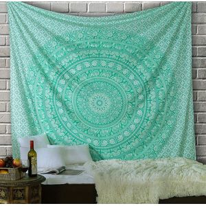 Olifant Mandala wandtapijt boho Bohemian decor wandkleed hippie wandkleden mandala stof 228 x 213 cm groen