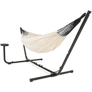 Hangmat met frame voor 2 personen, draagbaar, maximaal gewicht 205 kg, beige, inclusief bekerhouder en draagtas