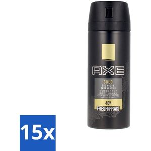 Axe - Deodorant Bodyspray - 48hrs Fresh - Gold - Oud Wood & Dark Vanilla - 150 ml - Bulkverpakking - 15 stuks