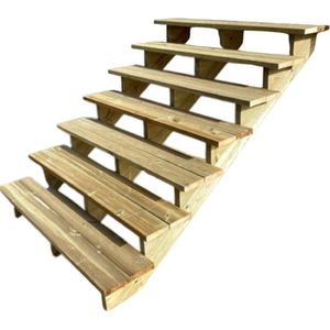 Buitentrap h122cm - 7 treden hout D29cm, B160cm ZONDER optrede