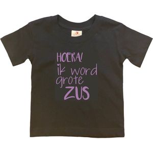 Shirt Aankondiging zwangerschap Ik word grote zus | korte mouw | Zwart/lila | maat 134/140 zwangerschap aankondiging bekendmaking Baby big sis sister
