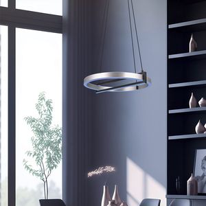 LED Hanglamp - Trion Tompie - 55W - Aanpasbare Kleur - Dimbaar - Rond - Geborsteld Aluminium - Metaal