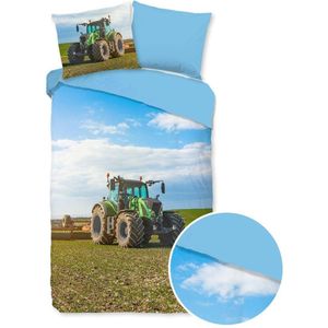 Good Morning Kinderdekbedovertrek ""groene tractor"" - Multi - (140x200/220 cm) - Katoen Flanel