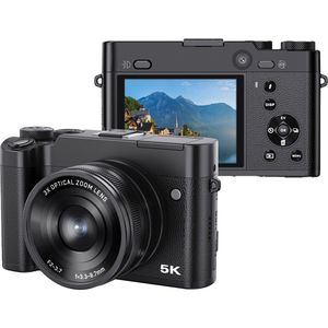 Compacte 5K Digitale Camera - 64MP Digitale Camera met 3 X Optische Zoom 2X Digital zoom - Beginnersvriendelijk - Inclusief 32GB SD-kaart
