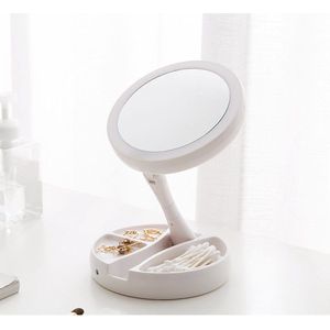 TechU™ Make-upspiegel met Ingebouwd Licht – Met Handig Opbergvakje – Normale Spiegel & Vergrootspiegel tot 10X – USB Aansluiting