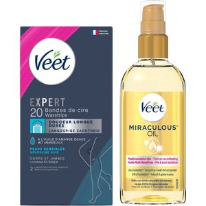 Veet - Gevoelige huid - Miraculous oil - Ontharingsstrips Benen (Sensitive) 20st