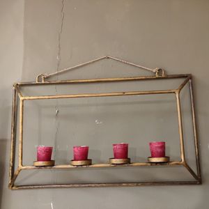 Mooie wandrek met waxinelichthouders voor aan de muur of wand,  60x13x35 cm
