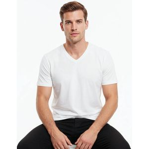 Zijden Heren T-Shirt V-Hals Wit Medium - 100% Zijde