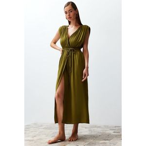 Trendyol Groene Maxi-Strandjurk Met Geweven Split Tbess23El00069