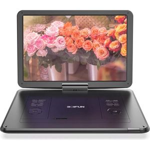 Boifun 17,5"" draagbare dvd-speler met 15,6"" groot HD-scherm, 6 uur oplaadbare batterij, ondersteuning voor USB/SD-kaart/Sync TV en meerdere schijfformaten, luidspreker met hoog volume, zwart