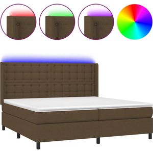 vidaXL - Boxspring - met - matras - en - LED - stof - donkerbruin - 200x200 - cm