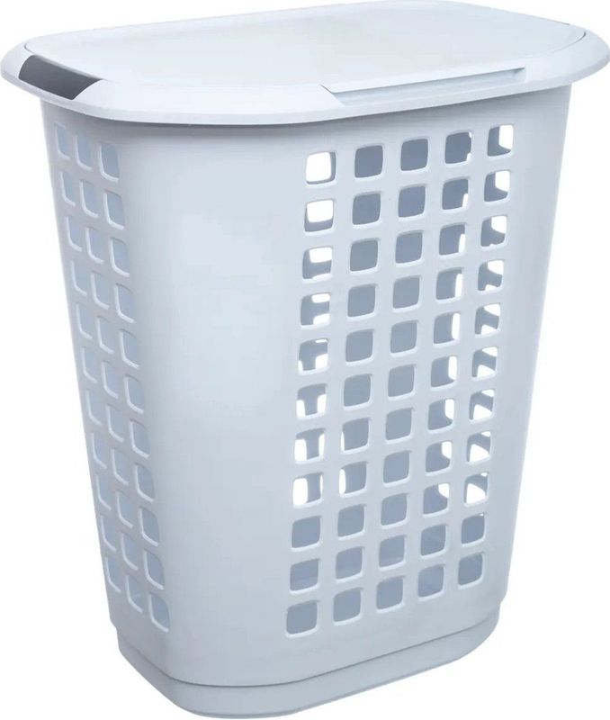 5Five - Wasmand met Deksel - Wit - Extra Groot - 63 Liter - Kunststof - 53 x 38 x 60 cm