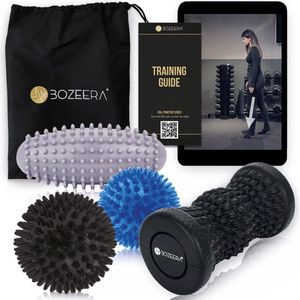 BOZEERA Voetmassage Roller Set - Voetroller - Spiky Massageballen - Ovale Massage Bal - Triggerpoint Bal - Plantar Fasciitis - Massageroller Set (4stuks) - Inclusief Video Poster & Tas